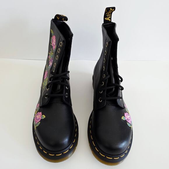 Dr. Martens 1460 Vonda Black Pink Floral Embroidered Combat Boots Women's Size 7 - Picture 3 of 8